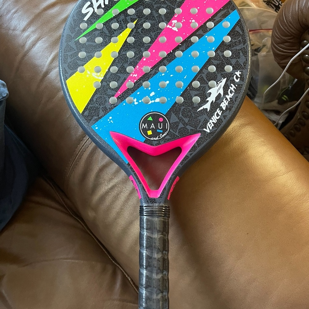 MAUI Venice Beach Paddle Racket in Black with Pink, Blue & Yellow Accents